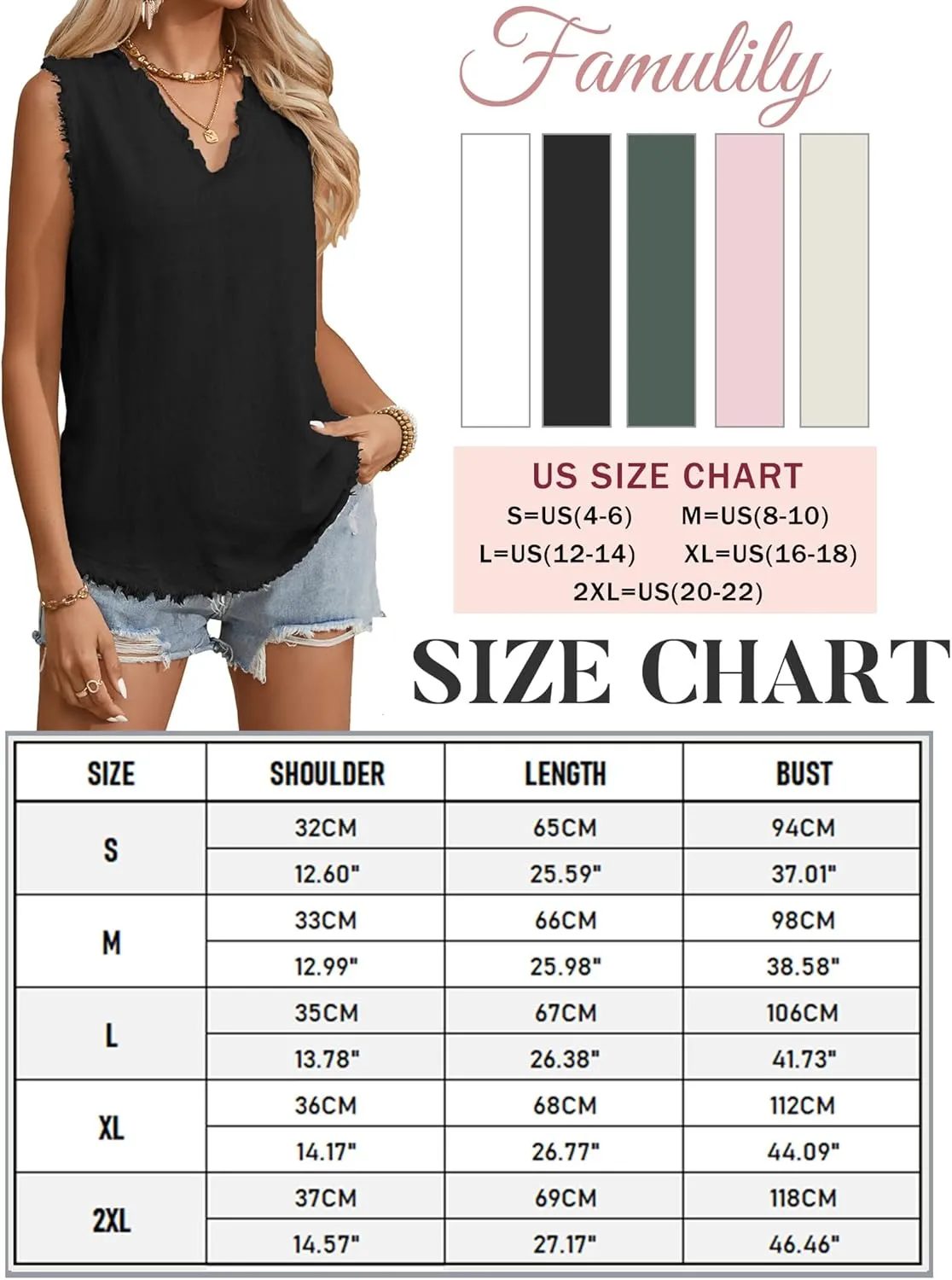 Famulily Womens Sleeveless Ruffled V Neck Tops Summer Linen Tank Tops Solid Color Raw Edge Hem Camisoles