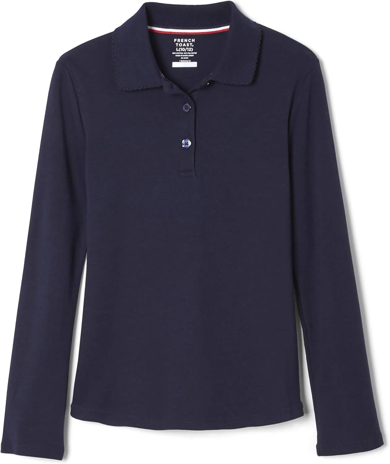 French Toast Girls' Uniform Long Sleeve Polo with Picot Collar (Standard & Plus)