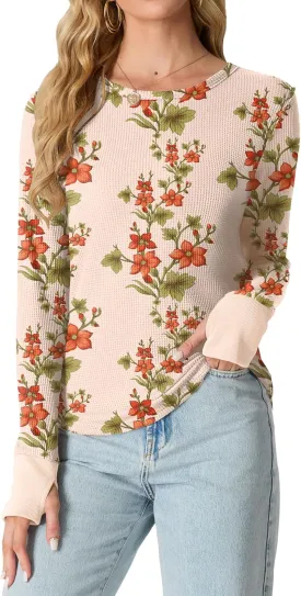 GRECERELLE Waffle Knit Long Sleeve Shirts for Women Crew Neck Slim Fitted Going Out Tops Y2k Outfits