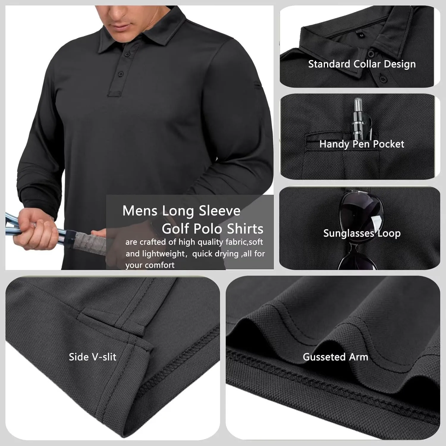 GYMELITE Men's Golf Polo Shirt Short & Long Sleeve Polo Shirts Dry Moisture Wicking Performance Outdoor Casual Collar Shirt