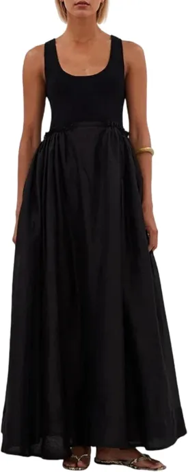 Livtany Women's Sleeveless Scoop Neck Ribbed Knit Midi Dress Raw Edge Sleeveless Patchwork Dress Flowy Sundress Side Pocket