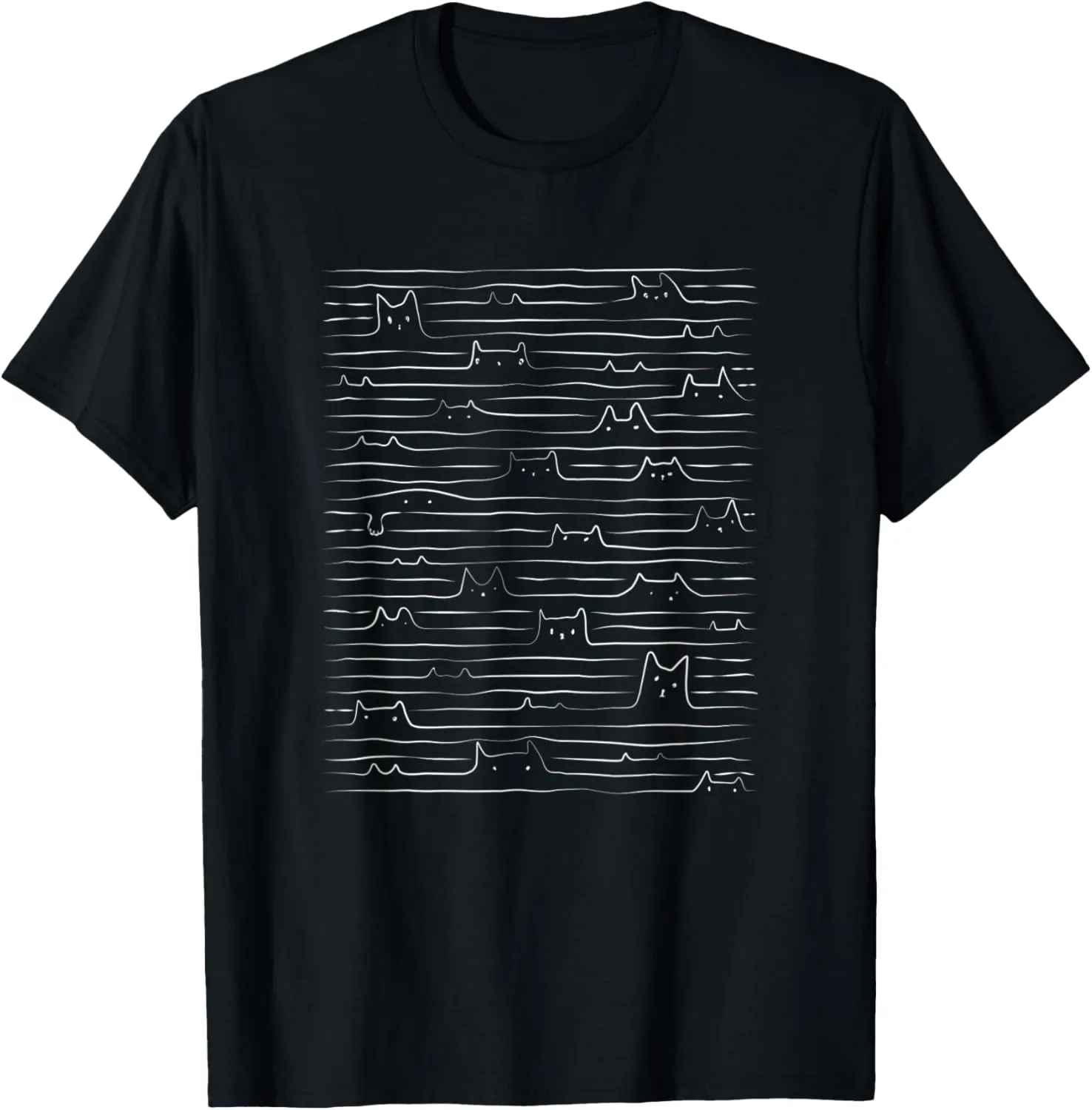 Minimalist Aesthetic Cats One Line Art Kitties Doodle Lined T-Shirt
