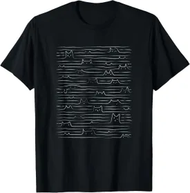 Minimalist Aesthetic Cats One Line Art Kitties Doodle Lined T-Shirt