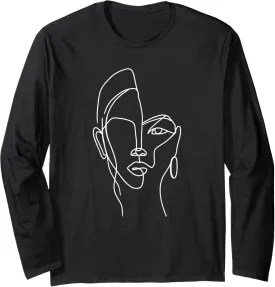 Minimalist Aesthetic Line Art Woman Artsy Abstract Fashion Long Sleeve T-Shirt