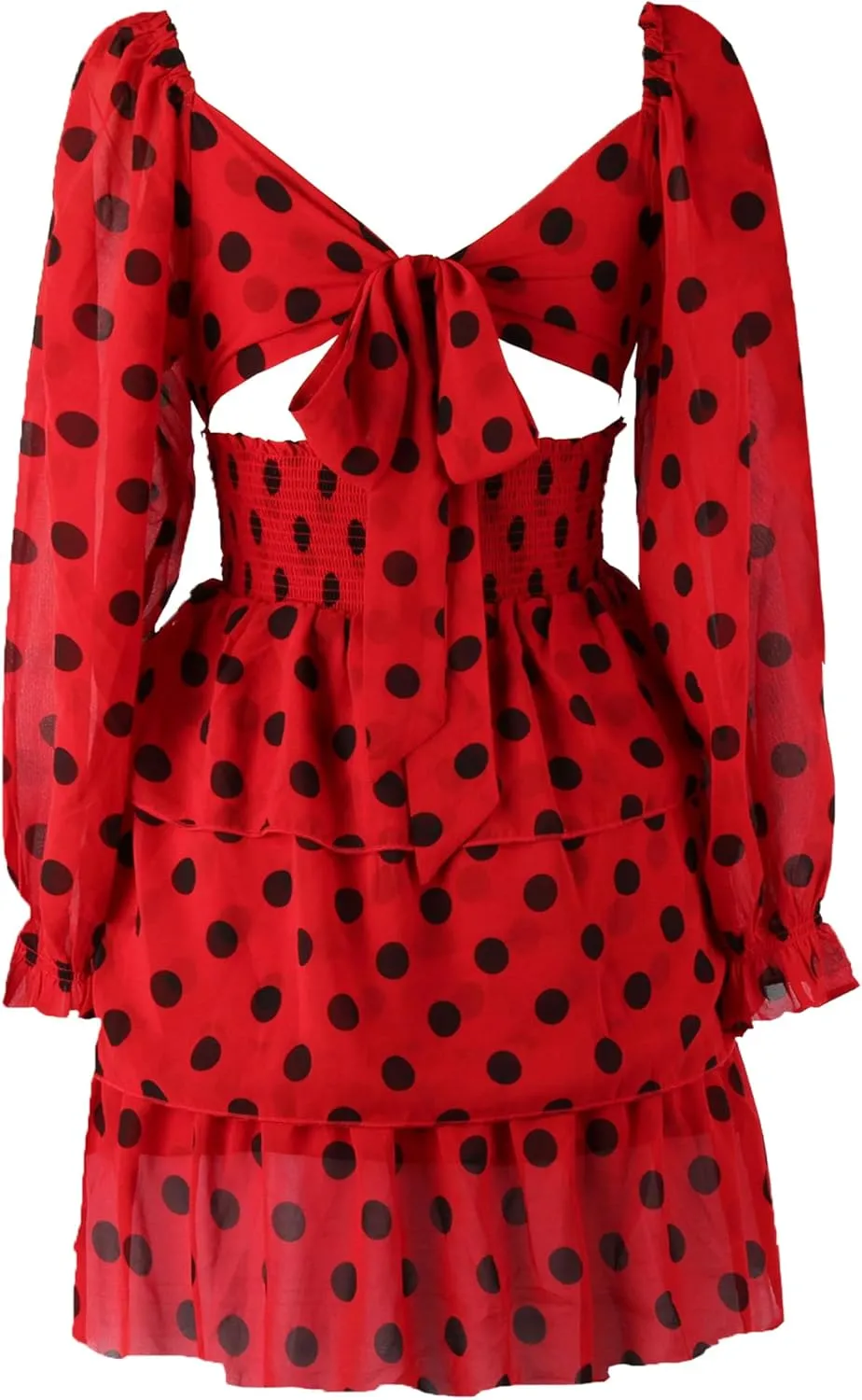 OBBUE Women's Summer Dress Tie Back Square Neck Aline Long Sleeve Layered Swing Mini Dresses