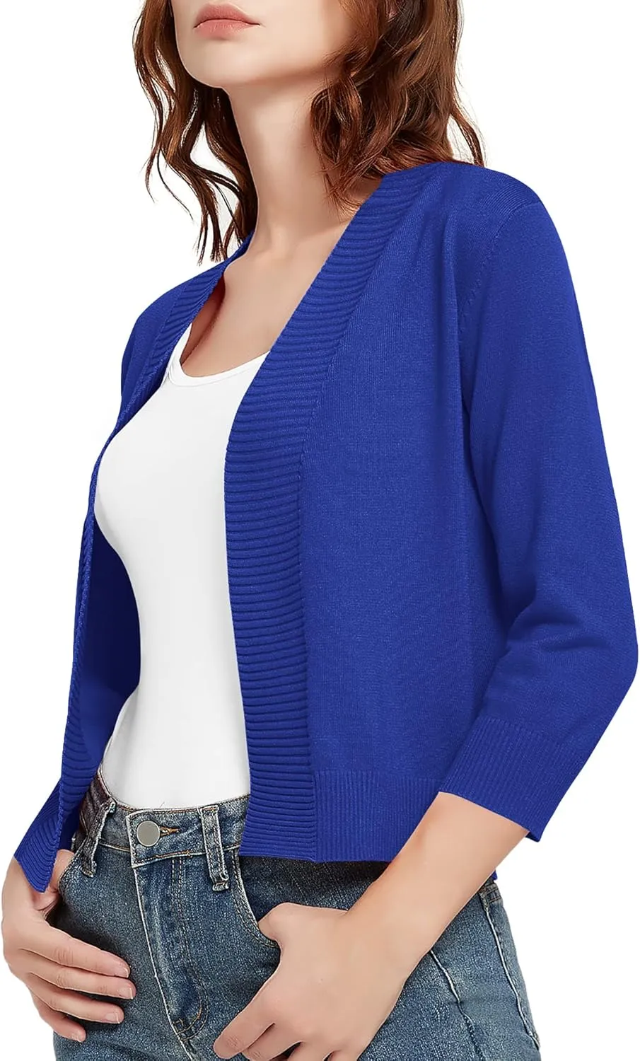 Urban CoCo Women's 3/4 Sleeve Short Cropped Cardigan Sweaters Lightweight Shrug Sweater Jacket for Dresses