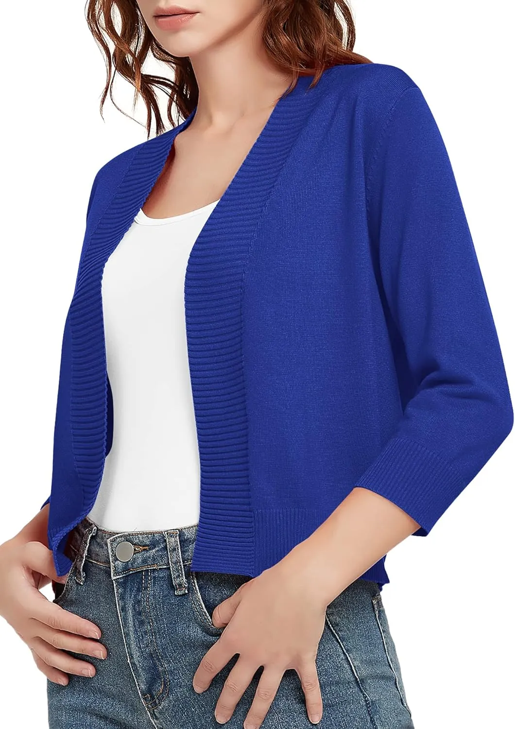 Urban CoCo Women's 3/4 Sleeve Short Cropped Cardigan Sweaters Lightweight Shrug Sweater Jacket for Dresses