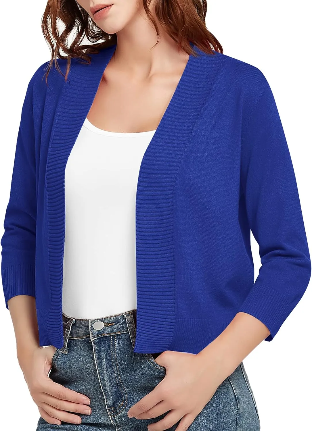 Urban CoCo Women's 3/4 Sleeve Short Cropped Cardigan Sweaters Lightweight Shrug Sweater Jacket for Dresses
