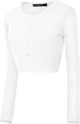Urban CoCo Women's Long Sleeve Button Up Cropped Cardigan Sweaters for Women Crew Neck Short Bolero Shrug for Dresses