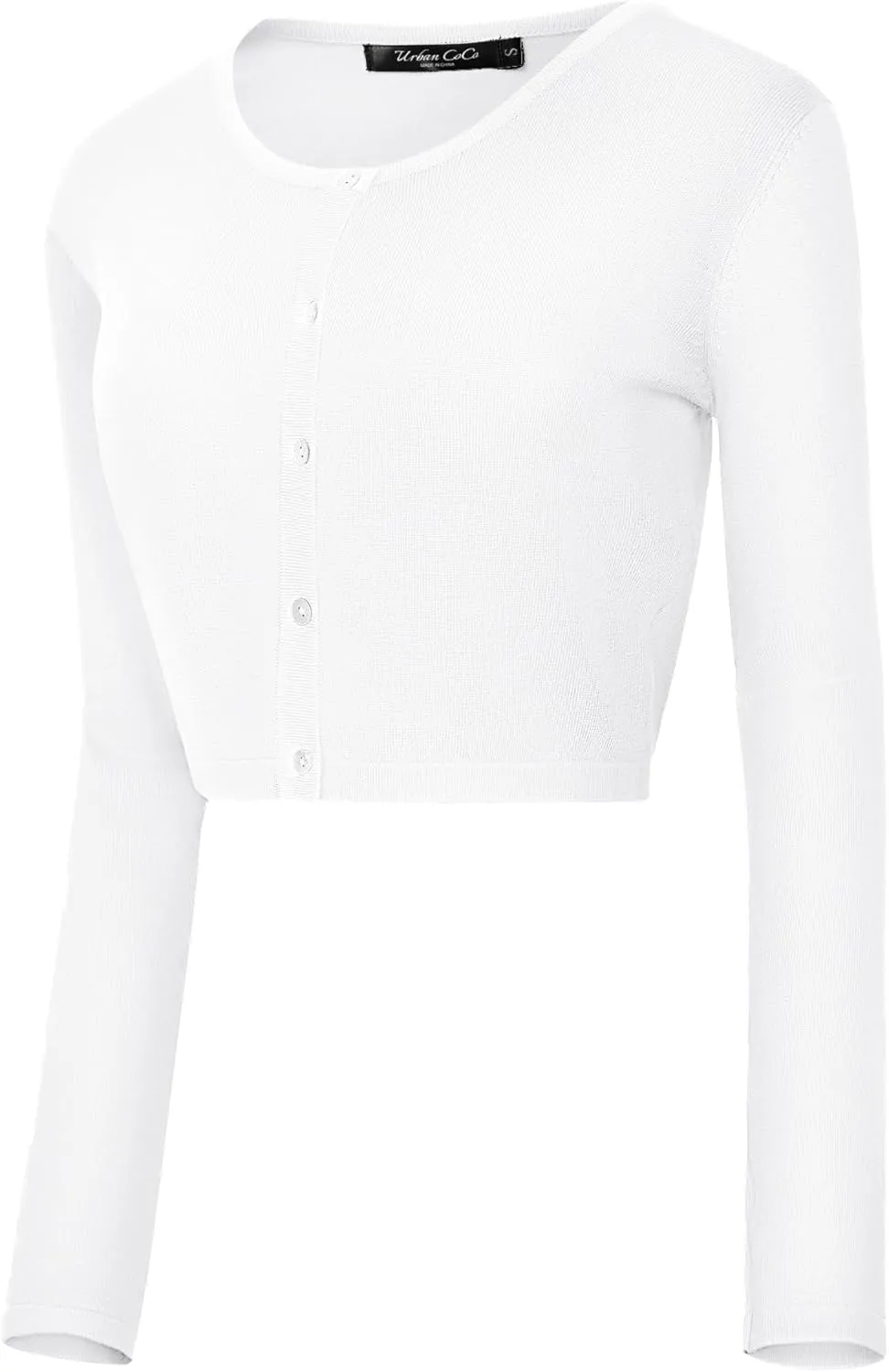 Urban CoCo Women's Long Sleeve Button Up Cropped Cardigan Sweaters for Women Crew Neck Short Bolero Shrug for Dresses