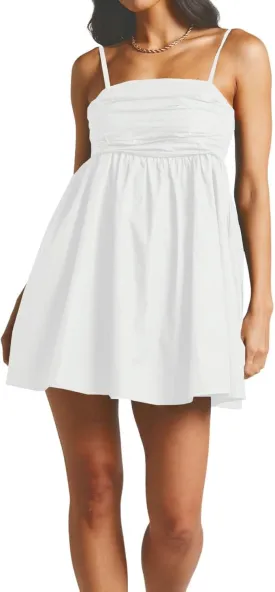 Women's Cute Straps Ruched Mini Back Bow Babydoll Dress with Pocket