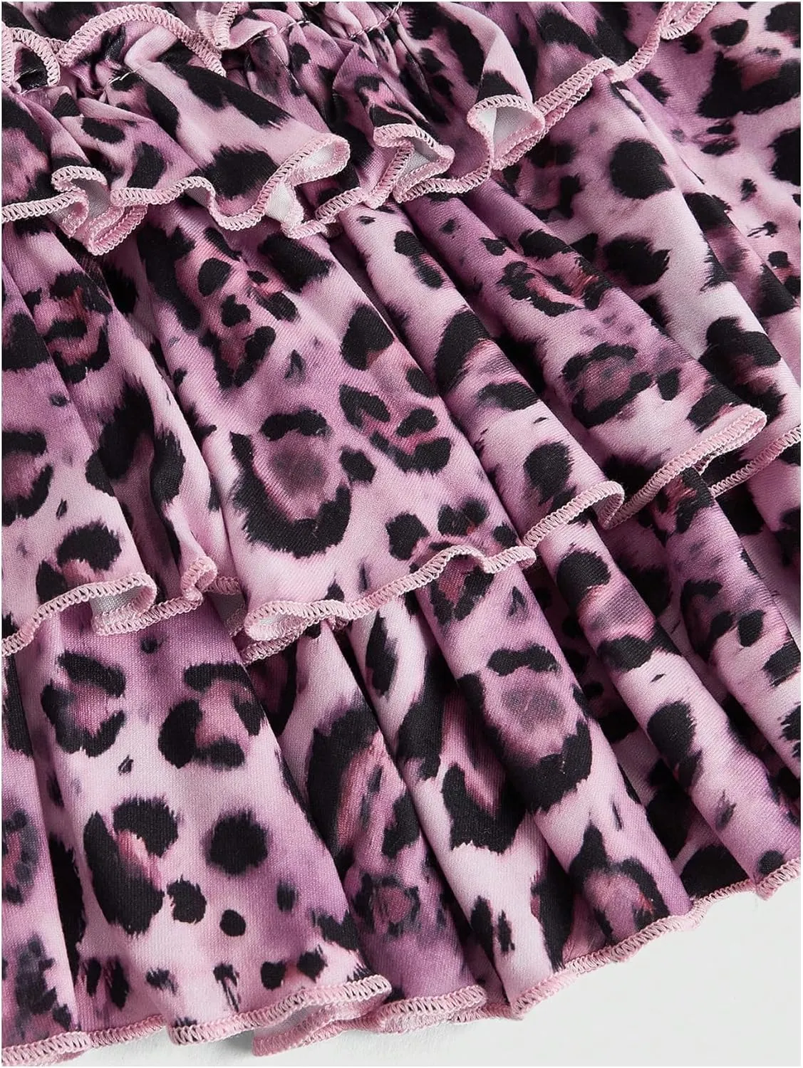 Women's Leopard Print Ruffle Mini Skirt Tiered Layered A Line Y2K Short Cake Skirts