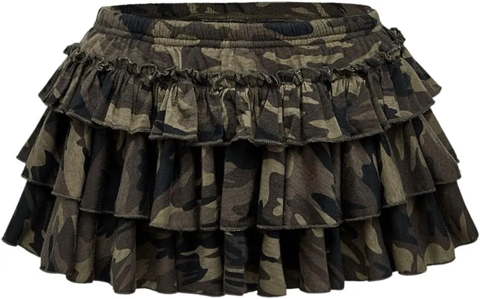 Women's Leopard Print Ruffle Mini Skirt Tiered Layered A Line Y2K Short Cake Skirts