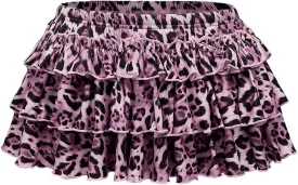 Women's Leopard Print Ruffle Mini Skirt Tiered Layered A Line Y2K Short Cake Skirts